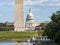 Washington, District of Columbia, United States - Washington monument park, obelisk national mall, American flags and US capitol