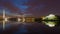 Washington Monument and Jefferson Memorial at night with the city skyline.