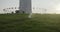 Washington Monument Sprinklers Watering Lawn on Afternoon Sunset in Washington, DC Closeup Shot