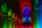 Washington National Cathedral architecture illuminated by lights.