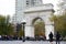 Washington Square Arch, a marble Roman triumphal arch built in 1892 celebrates the centennial of George Washingtons inauguration a