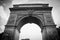 The Washington Square Arch with sky and vignette frame in black and white style