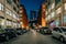 Washington Street and the Manhattan Bridge at night, in DUMBO, Brooklyn, New York City