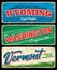 Washington, Vermont and Wyoming USA state signs