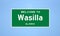 Wasilla, Alaska city limit sign. Town sign from the USA.