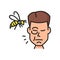 Wasp or bee sting allergy color outline icon