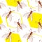 Wasp geometric insect seamless pattern. Dangerous design for textile, fabric texture. Yellow bugs isolated on white