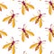 Wasp insect seamless pattern. Dangerous design for textile, fabric texture. Yellow bugs isolated on white background