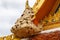 Wasp nest at the edge of the temple roof. Close-up