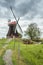 Wasserschoepfmuehle Wynhamster Kolk. East Frisian landscape with mill near the town of Leer, East Frisia, Lower Saxony, Germany