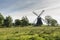 Wasserschoepfmuehle Wynhamster Kolk. East Frisian landscape with mill near the town of Leer, East Frisia, Lower Saxony, Germany