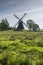 Wasserschoepfmuehle Wynhamster Kolk. East Frisian landscape with mill near the town of Leer, East Frisia, Lower Saxony, Germany