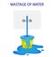 Wastage of water theme. Wastage of water from running tap as bucket is overflow with the water. Wastage of water drop from