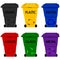 Waste bin plastic. Dumpsters. Recycling bins. Different types of garbage in glyph style. Vector