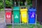 Waste bins with different colors for the separated collection of waste