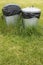 Waste bins in grass