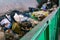 Waste container on the sorting line of a recycling plant. The process of separating garbage in a container. Packages