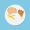 Waste food on plate. Junk food. Flat design