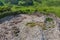 Waste garbage dump household pile trash, aerial top view background. Concept environmental struggle with plastic