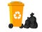 Waste And Garbage. Hand-drawn waste container and black plastic bags. Waste sorting concept