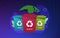 Waste management vector illustration. Recycling and reuse garbage sorting concept. Multi-colored ecologic container bin
