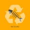 Waste reclamation. Recycling symbol and organic garbage on orange background, illustration