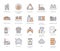 Waste recycling flat line icons set. Garbage bag, truck, incinerator factory, container, bin, rubbish dump vector