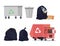 Waste recycling icons set. Sorting, transporting process of garbage, trash can. Vector illustration