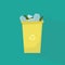 Waste recycling. Trashcan full of glass objects on turquoise background, illustration