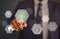 Waste reuse. African American businessman pressing recycling button on virtual display, collage. Panorama