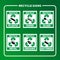 Waste separation and recycling signs for plastic, paper, glass, metal, organic waste and batteries