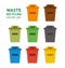 Waste sorting garbage bin set vector.