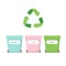 Waste sorting - illustration with three different garbage bins, plastic, paper and glass. Concept zero waste, recycling.