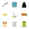 Waste utilization icons set, flat style