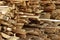 Waste from woodworking before recycling. Wood waste is used in the furniture industry, the construction industry or as fuel