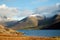 Wastwater lake in Wasdale with snow-covered Scafell mountain in the distance