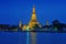 Wat Arun across Chao Phraya River during twilight