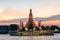 Wat Arun and cruise ship in night ,Bangkok city ,Thailand