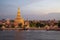 Wat arun pagoda with sunset background