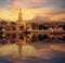 Wat arun pagoda with sunset background in Bangkok city of Thailand