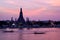 Wat Arun in pink sunset twilight, Bangkok Thailand