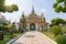 Wat Arun Ratchawararam of giants front of the church and nobody in front Entrance door buddhist temple of tourists and landmark