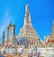 Wat Arun shrine complex with white prangs and temples, Bangkok, Thailand