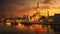 Wat arun in sunset at Bangkok,Thailand. Landmark, Chao Phraya River. Generate Ai