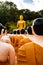 Wat Chak Yai temple, golden buddha and hundreds of monks, in Chanthaburi, Thailand