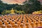 Wat Chak Yai temple, golden buddha and hundreds of monks, in Chanthaburi, Thailand