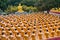 Wat Chak Yai temple, golden buddha and hundreds of monks, in Chanthaburi, Thailand