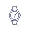 watch, classic wristwatch line icon on white