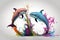 Watch the dance of color as these two dolphins move gracefully in a vibrant pool. A stunningly beautiful and colorful image.