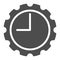 Watch with gear solid icon. Clock with cogwheel vector illustration isolated on white. Mechanical watch glyph style